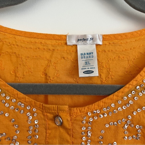 Old Navy Sequin Embroidered Orange Long Sleeve Top Lightweight-Women’s Size XL - Picture 5 of 7
